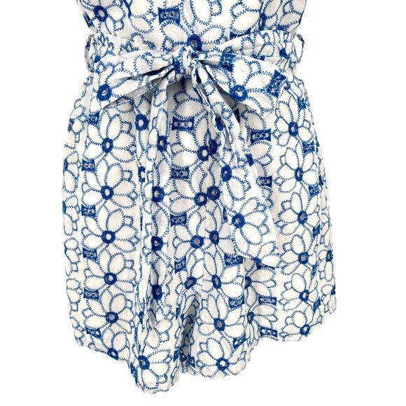 Miami Eyelet Blue White Floral Lace Tie-Strap Romper Size Medium - Picture 14 of 15